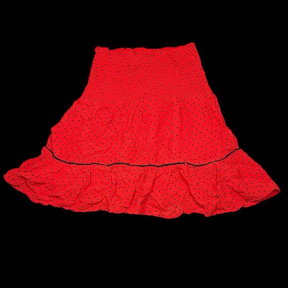 GANNI Womens Sz 38 US 6 Fiery Red Polka Dot Ruffle Tiered Skirt Mullin Georgette - Picture 7 of 9